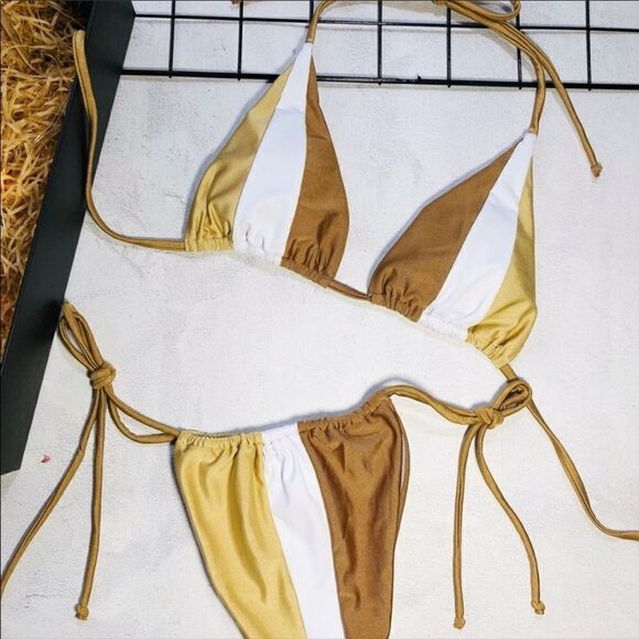 NWOT Neutral Stripe Cheeky Bikini Tiger Swimsuit - Picture 4 of 7